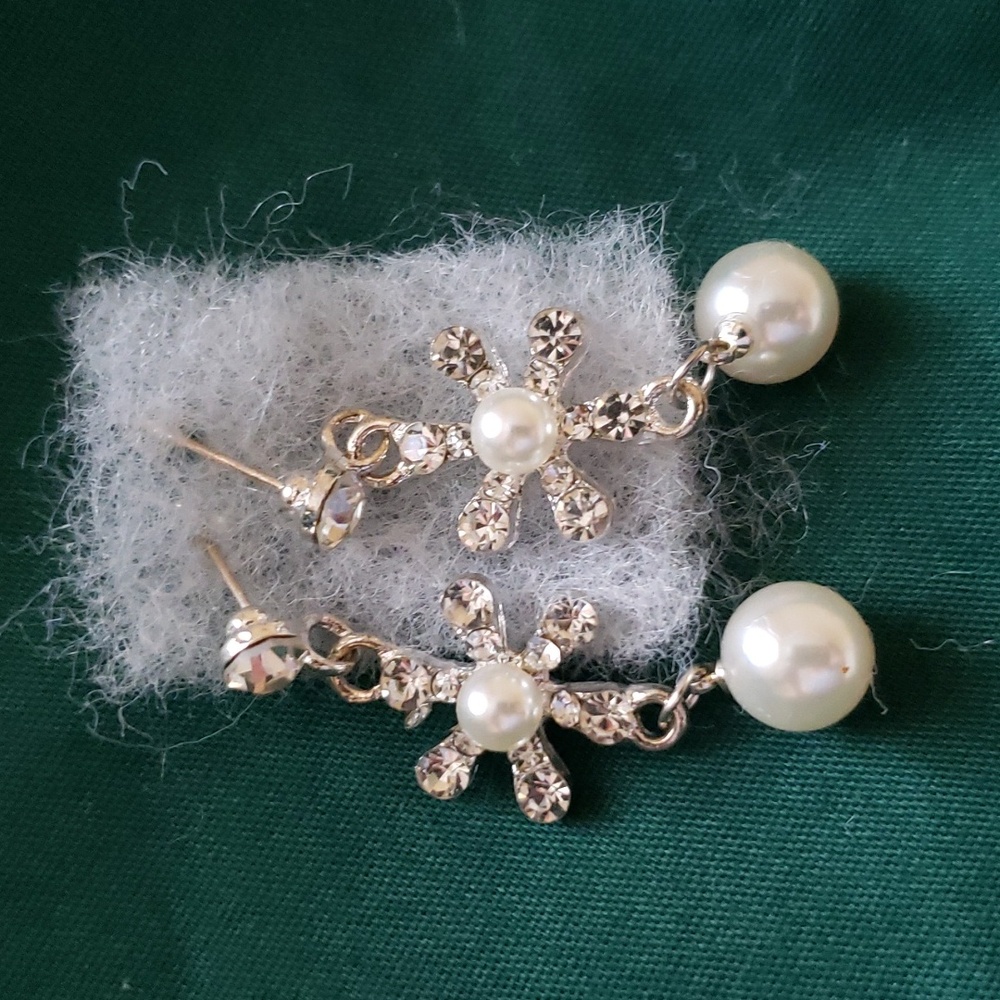3/$20 Pierced Earrings Dressy Silvertone With Clear Crystals Faux Pearls